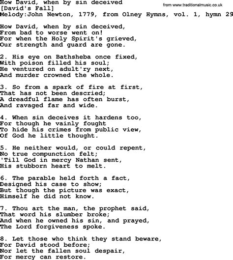 Old English Song Lyrics for How David, When By Sin Deceived, with PDF