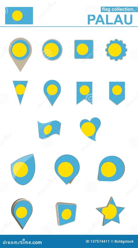 Palau Flag Collection. Big Set for Design Stock Vector - Illustration ...