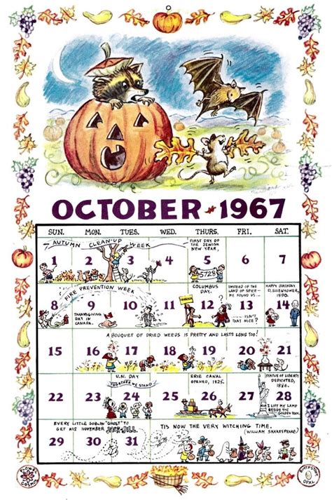 a calendar with an image of a halloween pumpkin and other things on it's cover