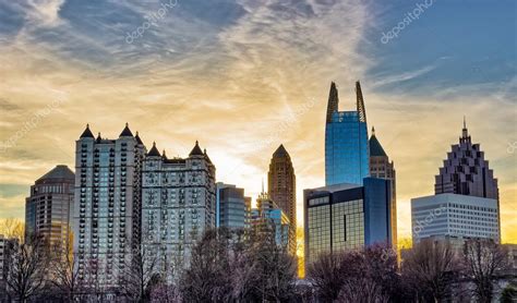 Downtown Atlanta sunset with buildings in the foreground Stock Photo by ...