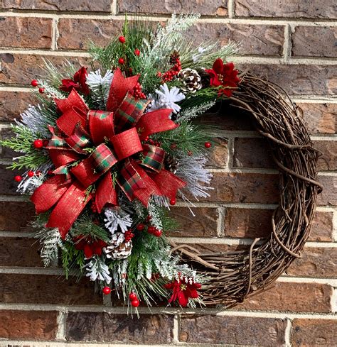 Christmas Grapevine Wreath Holiday Wreath Christmas Front | Etsy