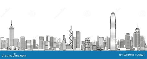 Hong Kong Cityscape Line Art Style Vector Detailed Illustration. Travel Background Stock Vector ...