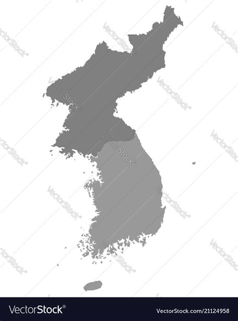 Gray map of north korea and south korea Royalty Free Vector