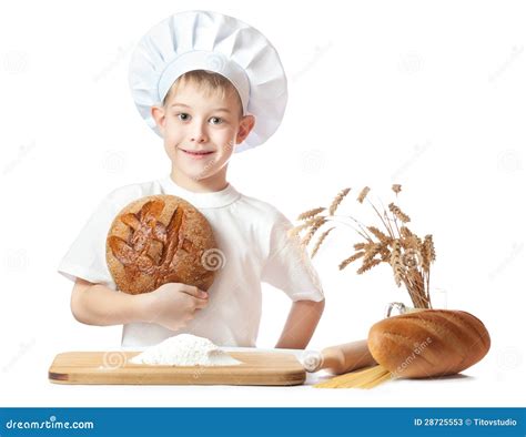 Cute Baker Boy with a Loaf of Rye Bread Stock Image - Image of pastries, chef: 28725553