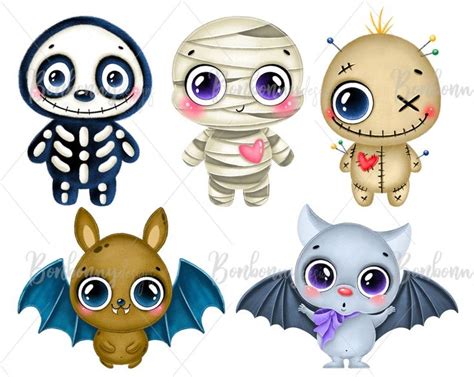 Cute Halloween Clipart, Cartoon Monsters, Digital Download, Sublimation ...