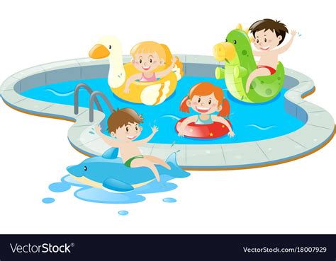 Four kids having fun in the pool Royalty Free Vector Image