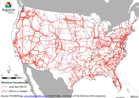 US electrical transmission lines map, 230 kV and... - Maps on the Web