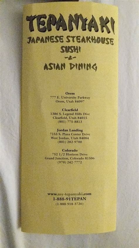 Menu at Tepanyaki Japanese Steakhouse, Orem, 777 E University Pkwy