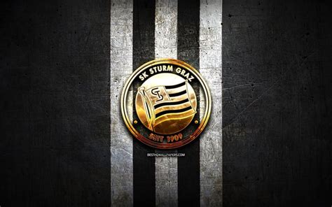 Download wallpapers Sturm Graz FC, golden logo, Austrian Bundesliga, black metal background ...