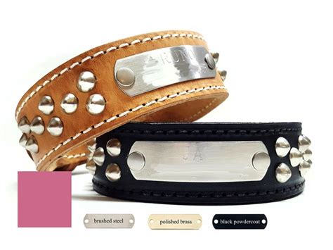 Leather Dog Collars With Nameplate and Studs Wide Dog - Etsy