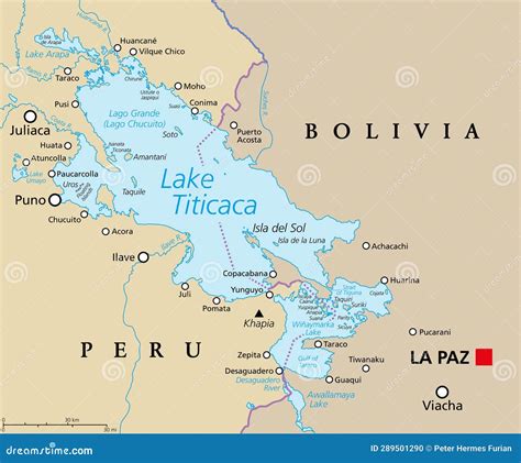 Lake Titicaca, on the Border of Bolivia and Peru, Political Map Stock ...