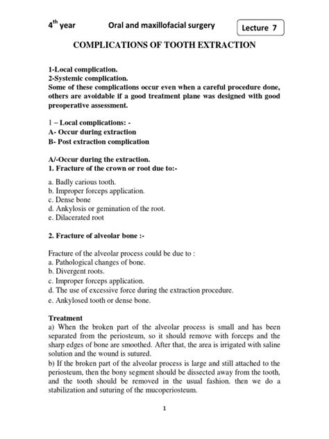 7 Complications of Tooth Extraction PDF | PDF | Clinical Medicine ...