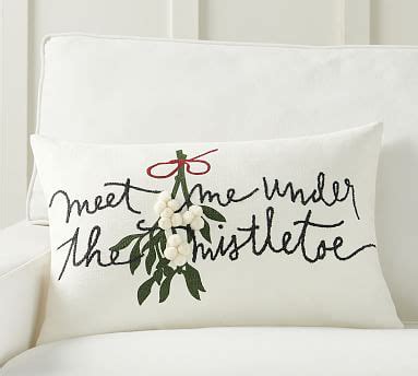 Meet Me Under The Mistletoe Embroidered Lumbar Pillow Cover | Pottery Barn