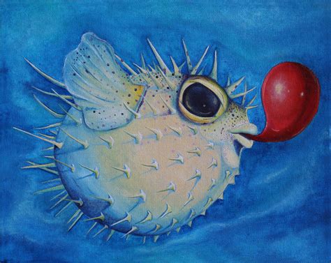 Art Print | Yellow Puffer Fish with Balloon, animal prints *framing available*