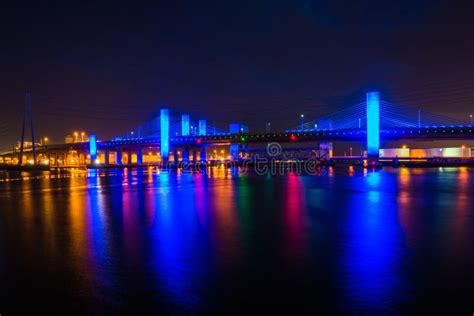 The Pearl Harbor Memorial Bridge at Night in New Haven, Connecticut ...