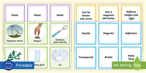 Metals Matching Cards - Metals And Non-Metals - South Africa