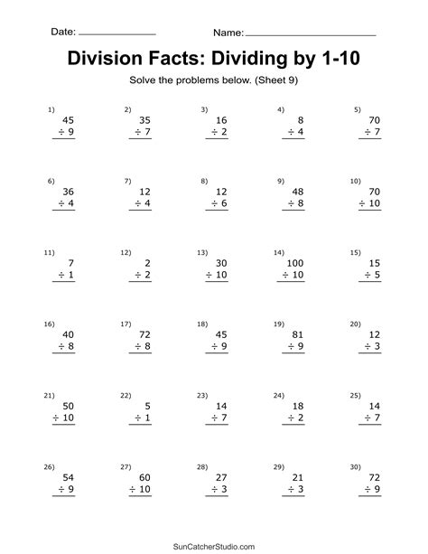 Division Worksheets & Problems (Free Printable Math Drills) – DIY ...