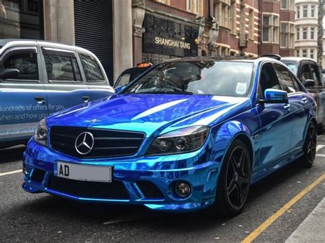 Mercedes C63 AMG Chrome Blue Wrap - WrappingCars London