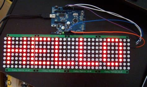 Four Easy Matrix modules cascaded together and driven by Arduino Uno ...