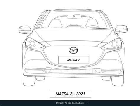 Mazda 2 2021 car model icon flat black white symmetric front view outline Vectors images graphic ...