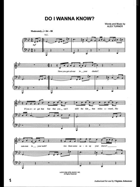 Piano Sheet Music — Do I Wanna Know - Arctic Monkeys (Piano Sheet)