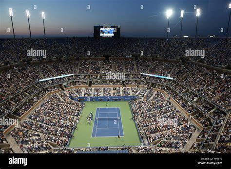 Arthur Ashe Stadium, Centre Court, at night, US Open 2014, ITF Grand Slam Tennis Tournament ...