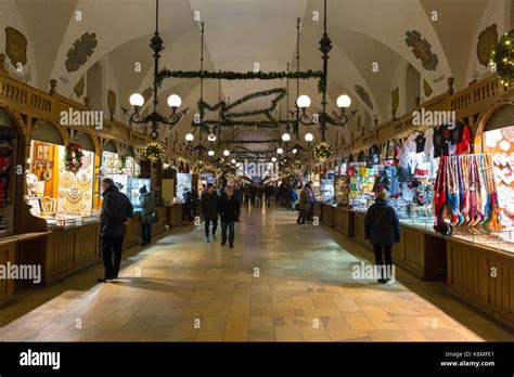 Inside of Krakow Cloth Hall Sukiennice in Rynek Glowny Main Square ...