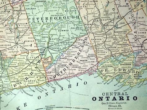 1892 Antique Map of Central Ontario, Canada - Antique Ontario Map (Central) - Large Double Page ...