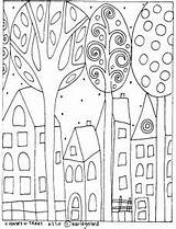 RUG HOOKING PAPER PATTERN 4 Houses & Trees By KARLA G  Pattern Art sketch template