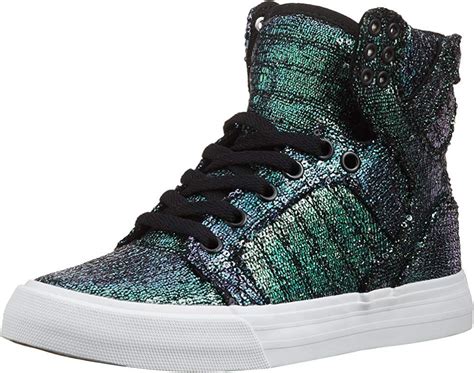 Amazon.com | Supra Women's Skytop Black/Teal Sequin Athletic Shoe ...