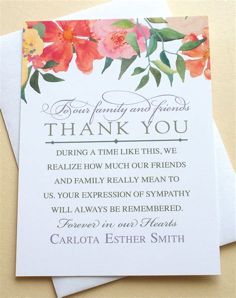 Thank You Sympathy Cards with Colorful Flowers Personalized | Etsy