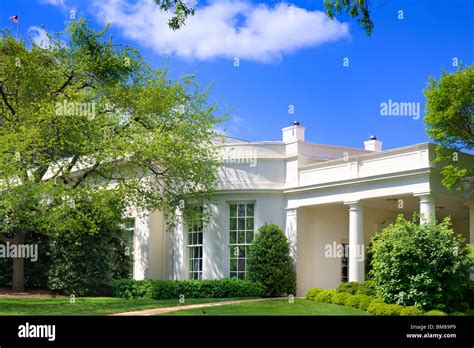 The Oval Office exterior with garden, the West Wing of the White House, Washington DC, United ...