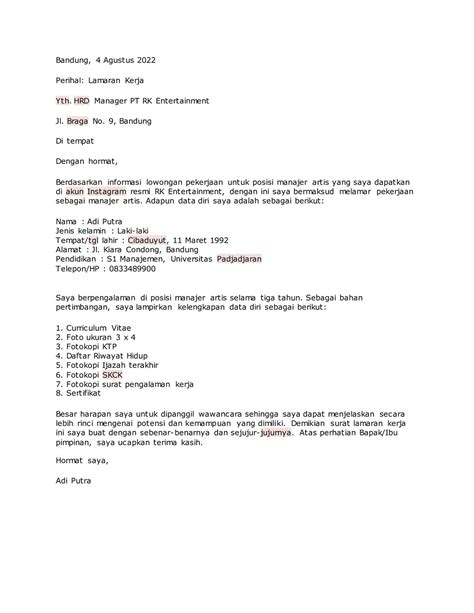 contoh surat melalui hasil perbincangan - Luke North