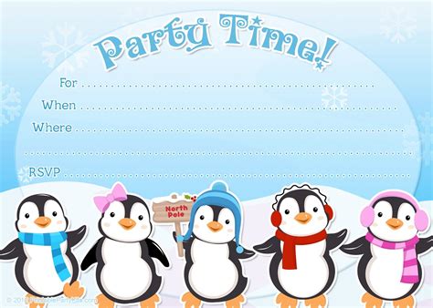 Free printable penguin winter or holiday invitation template from ...