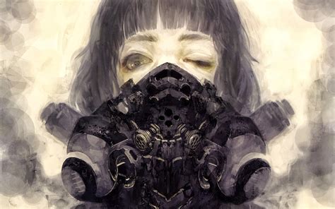 Wallpaper : illustration, women, anime girls, gas masks, apocalyptic, artwork, machine, sketch ...