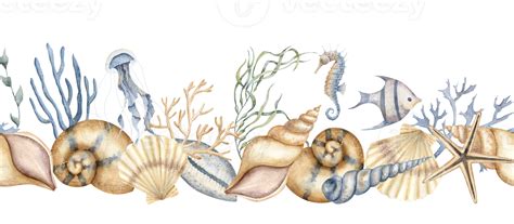 Blue Seashells On White Seamless Pattern Underwater Sea Shells Shell 44D