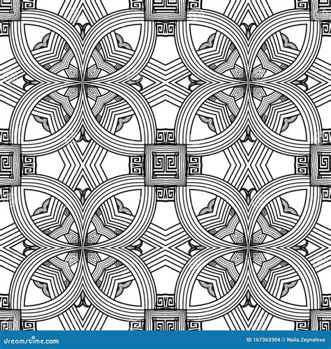 Greek Floral Intricate Lines Seamless Pattern. Vector Abstract Black and White Background Stock ...