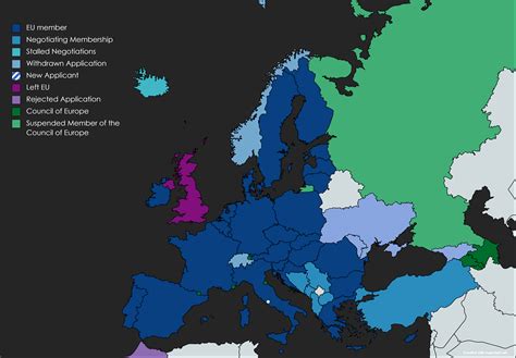 Current map of the EU and Council of Europe : r/MapPorn