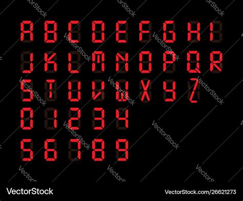 Digital font alarm clock letters and number Vector Image