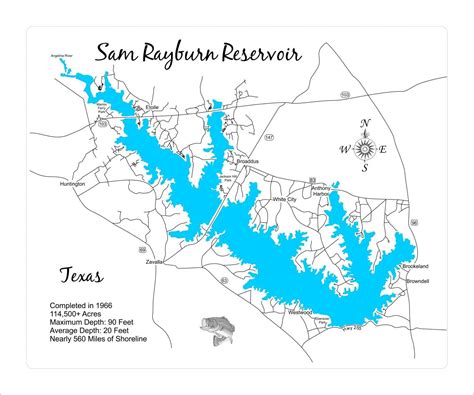 Sam Rayburn Reservoir Texas laser cut wood map | Etsy