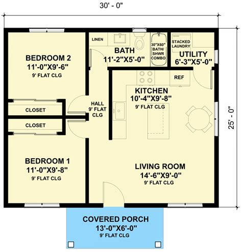 750 Square Foot 2-Bedroom House Plan - ADU - Architectural Designs ...