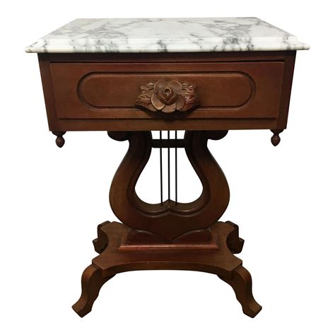 Antique Mahogany Marble Top Harp Side Table | Chairish