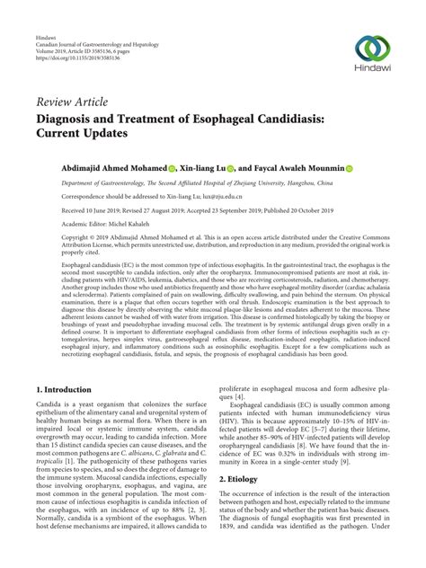 (PDF) Diagnosis and Treatment of Esophageal Candidiasis: Current Updates