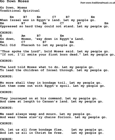 Traditional Song Go Down Moses with Chords, Tabs and Lyrics