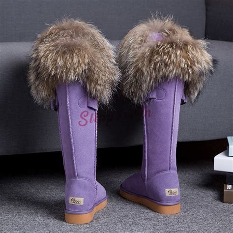 Chic Women's Tall Fur Boots Suede Winter Flat Knee High Boots