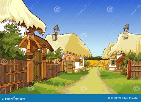 Cartoon Village Street with Houses Stock Vector - Illustration of land, drawing: 47170773