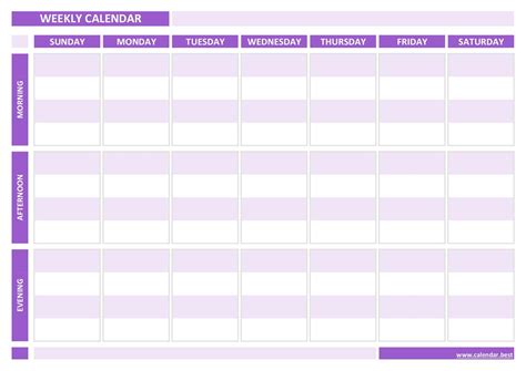 Weekly calendar, weekly schedule -Calendar.best