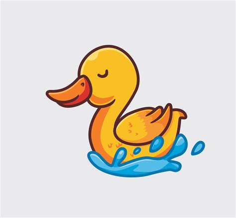 cute yellow duck swimming. isolated cartoon animal nature illustration ...