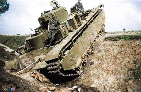 Broken down and deserted Soviet T-35 heavy tank in western Ukraine. June/July 1941. Colorized by ...