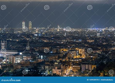 Barcelona night skyline editorial stock photo. Image of panorama ...